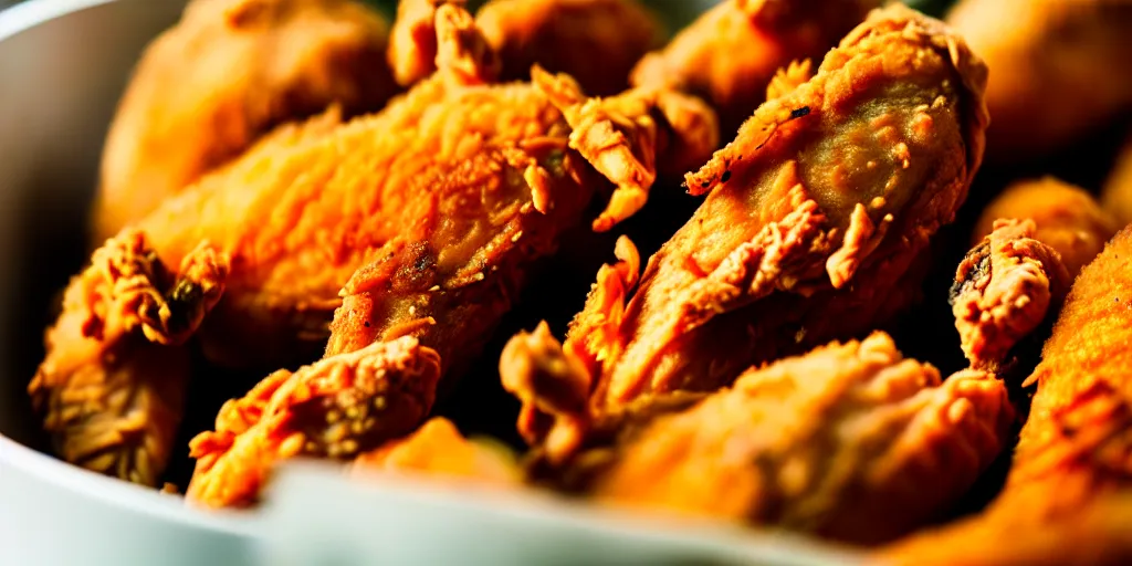 Image similar to photo of fried chicken, close - up, low saturation
