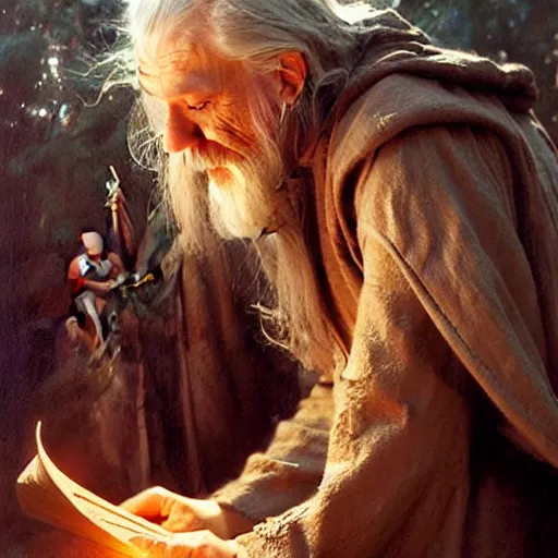 Prompt: gandalf and emma watson studying magic, highly detailed painting by gaston bussiere, craig mullins, j. c. leyendecker 8 k