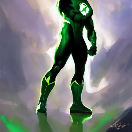 Image similar to greg manchess portrait painting of green lantern as overwatch character, medium shot, asymmetrical, profile picture, organic painting, sunny day, matte painting, bold shapes, hard edges, street art, trending on artstation, by huang guangjian and gil elvgren and sachin teng