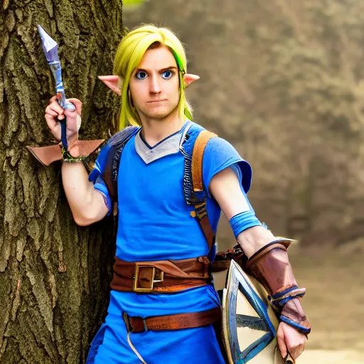 Prompt: Link from Zelda game in real life, photo, details, 4k, ultra hd, real