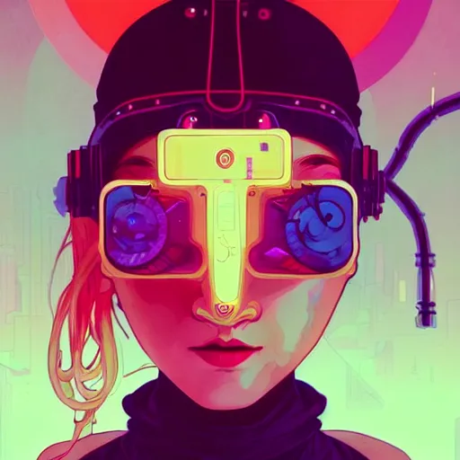 Prompt: a beautiful painting of a cyberpunk blindfolded girl by sachin teng and pascal blanche and alphonse mucha! and nekro! and josan gonzalez!. in style of conceptual art. colorful comic, film noirs, akira, brush stroke, vibrating colors, hyper detailed. octane render. trending on artstation