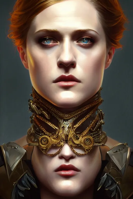 Image similar to symmetry!! portrait of evan rachel wood in the style of god of war, machine parts embedded into face, intricate, elegant, highly detailed, digital painting, artstation, concept art, smooth, sharp focus, illustration, art by artgerm and greg rutkowski and alphonse mucha, 8 k