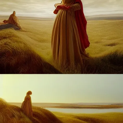 Prompt: Elle Fanning in the painted world of Edmund Leighton, head and shoulders masterpiece, apocalypse, golden hour, cosmic horror, artstation, in the style of Andrew Wyeth and Edward Hopper and Bosch, extremely detailed