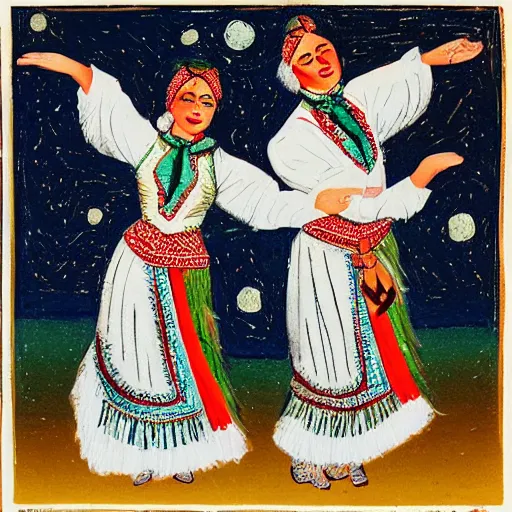 Prompt: Georgian dancers dancing on the moon