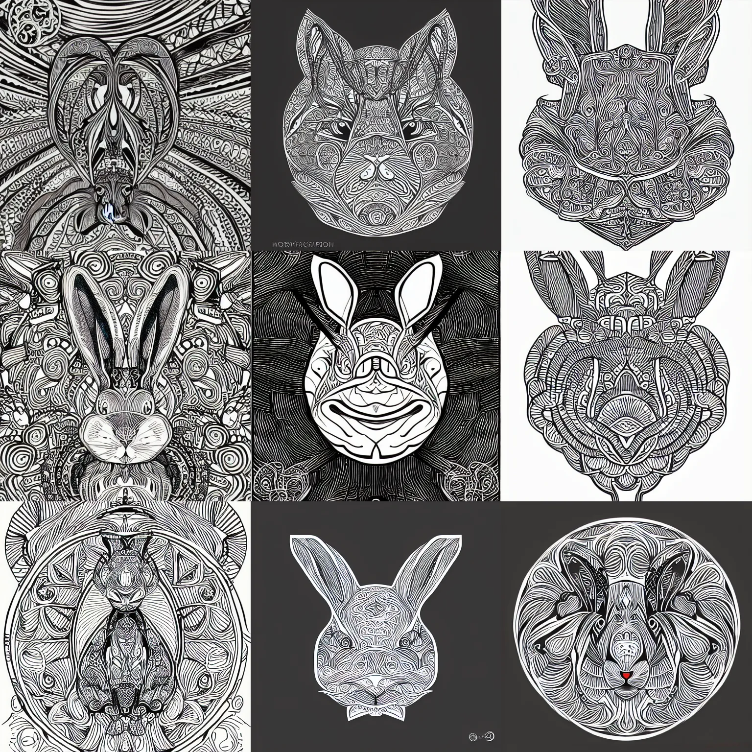 Prompt: intricate line art crazy rabbit vector logo, bold lines, smooth curves, svg, mcbess, behance, devianart, artstation, dribble, creary, ello, cgsociety, drawcrowd, pixiv, concept art world, our art corner, newgrounds, doodle addicts, penup