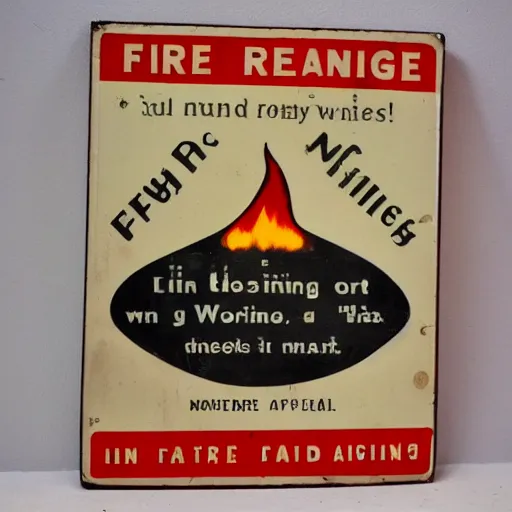 Prompt: vintage 1 9 5 0 s fire warning label