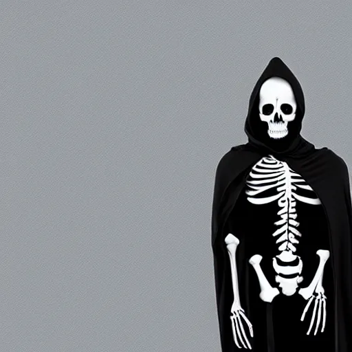 Prompt: a skeleton in black cloak