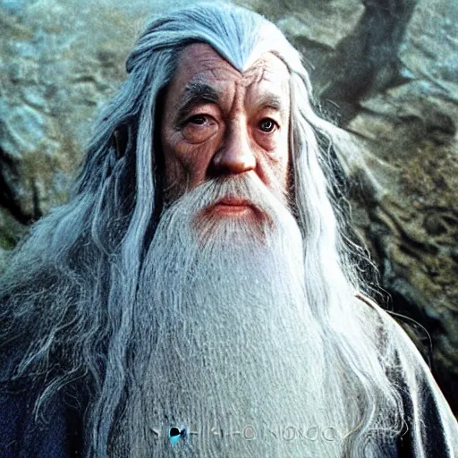 Image similar to a still from “ lord of the rings ” of a head and shoulders portrait of gandalf played by fei lung, photo by phil noto