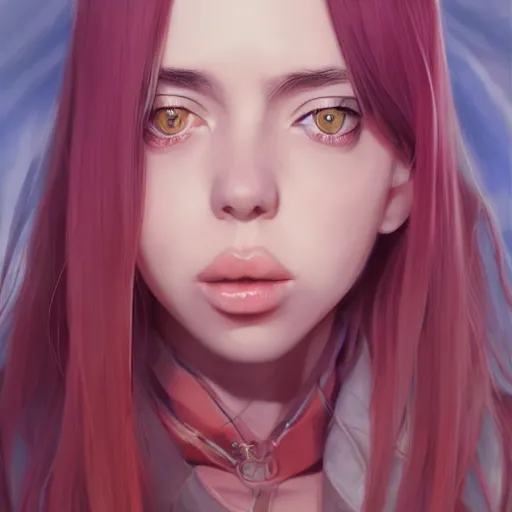 Image similar to Hyperrealistic anime portrait of Billie Eilish, by Stanley Artgerm Lau, WLOP, Rossdraws, James Jean, Andrei Riabovitchev, Marc Simonetti, and Sakimichan, tranding on artstation