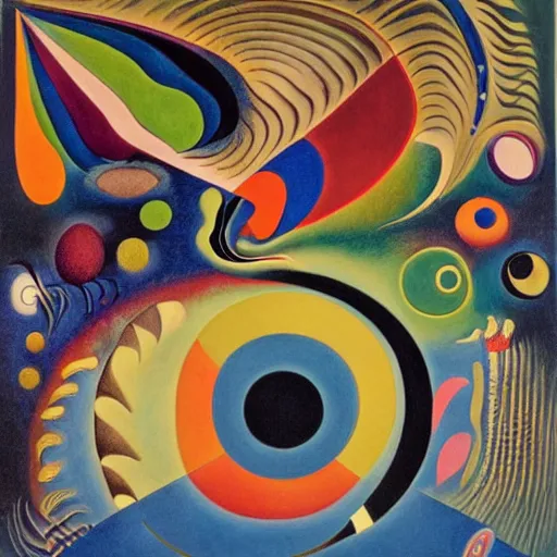 Prompt: a lost work of genius, a beautiful composition of incredibly profound symbolic art expressing the nature of reality, wondrous, benign and numinous, looking at it lightens the soul by M. C. Escher and by Hilma af Klint and by Wassily Kandinsky and by Henri Rousseau and by Cruella de Vil