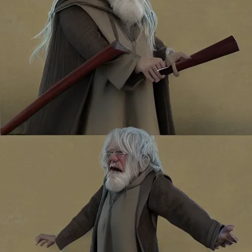 Image similar to bernie sanders as a wizard from the lord of the rings, wooden staff, artstation, epic, detailed