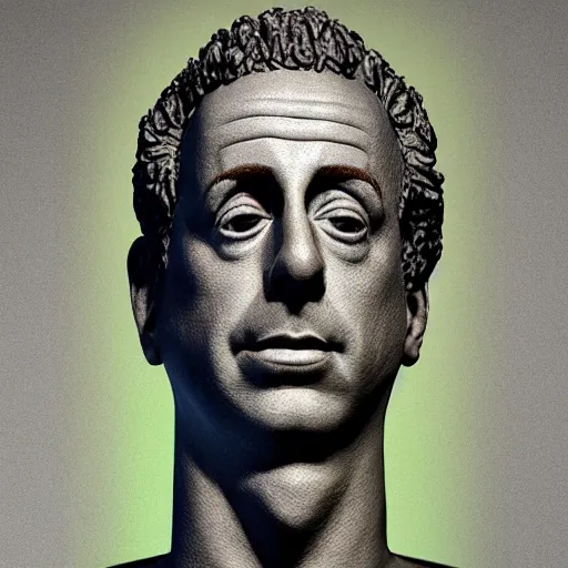 Image similar to hyperrealistic mixed media image of a statue of jerry seinfeld made entirely of salad and leafy green vegetables, stunning 3 d render inspired art by istvan sandorfi and greg rutkowski, perfect facial symmetry, realistic, highly detailed attributes and atmosphere, dim volumetric cinematic lighting, 8 k octane extremely hyper - detailed render, post - processing, masterpiece,