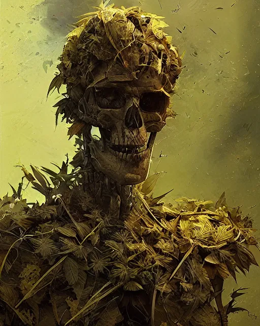 Image similar to skeleton made of weed leaves, scifi character portrait by greg rutkowski esuthio craig mullins