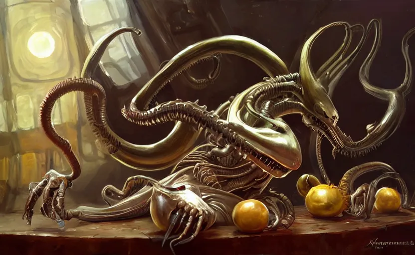 Prompt: Alchemy Xenomorph. By Konstantin Razumov, highly detailded