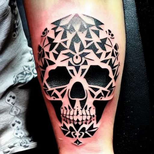 Prompt: tattoo design, stencil, tattoo stencil, traditional, a world famous tattoo of a geometric skull