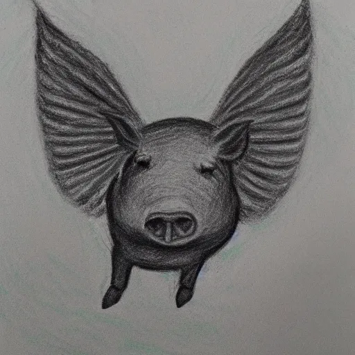 Image similar to chalk pastel drawing of of a flying pig with wings