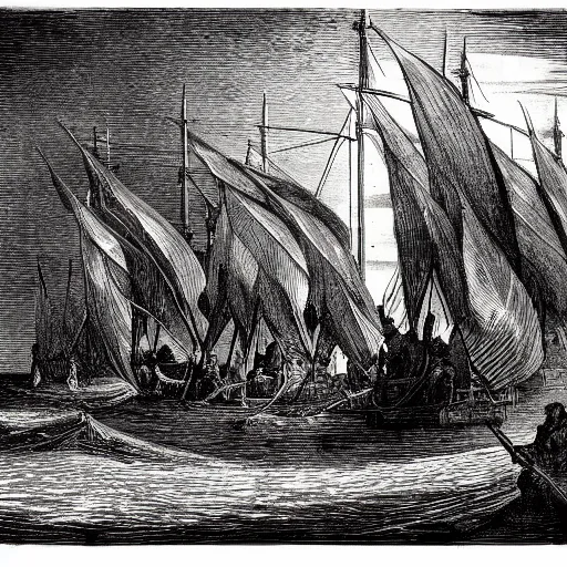 Prompt: Drawing of the Rhein 1523, illustration by Gustave Doré