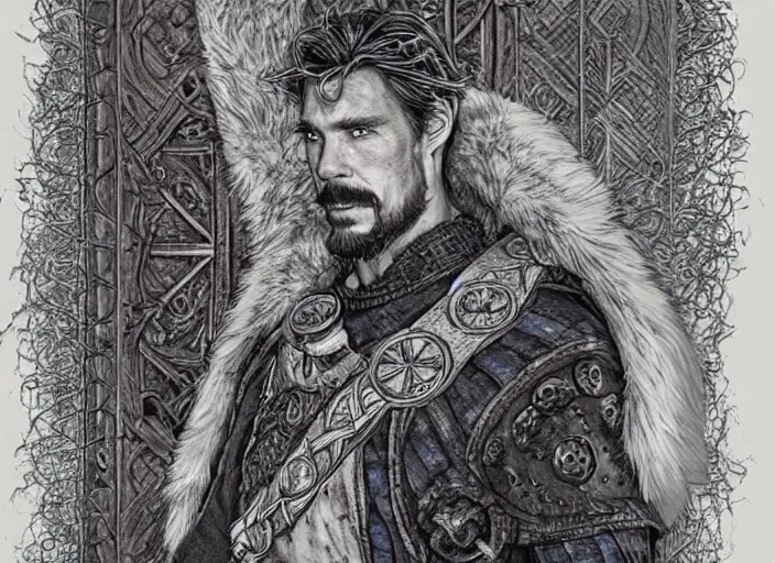 Prompt: a highly detailed viking portrait of stephen strange, james gurney, james jean