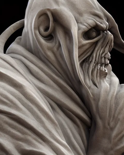 Prompt: a hyper realistic marble statue of the grim reaper, 4 k, cinematic lighting