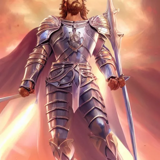 Image similar to Jesus as a knight of zodiac using a the saint seiya Sacred Heart armor, by Stanley Artgerm Lau, WLOP, Rossdraws, James Jean, Andrei Riabovitchev, Marc Simonetti, Yoshitaka Amano, ArtStation, CGSociety,