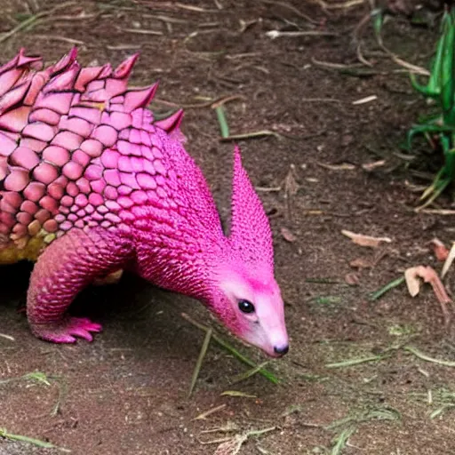 Prompt: photo of a cute pangolin that looks like a dragonfruit