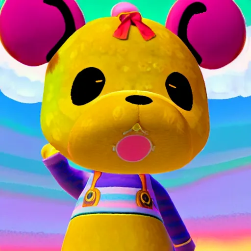 Image similar to isabelle from animal crossing in the style of lisa frank