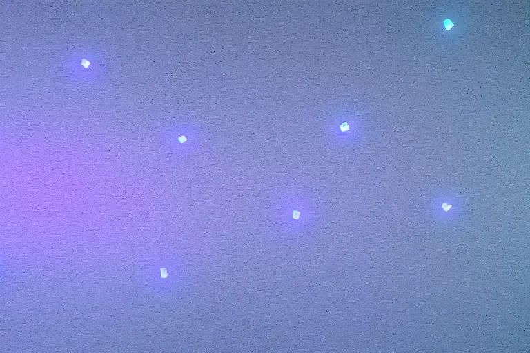 Prompt: clay rendering of platonic shapes floating in a white sky, small glowing fluorescent tube lights hover around the shapes, tiny metal flakes hang in the air, cool purple slate blue lighting, cgi, ambient occlusion, masterwork, dramatic, dusty air, flecks, splash page, widescreen 4 k