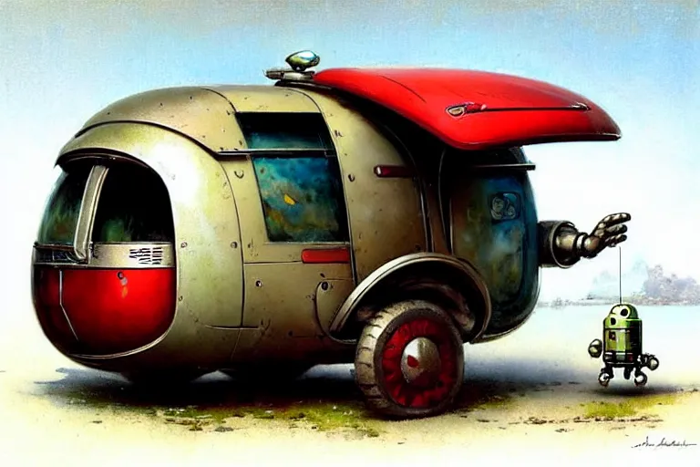 Image similar to adventurer ( ( ( ( ( 1 9 5 0 s retro future robot android mouse rv hover wagon motorhome robot. muted colors. ) ) ) ) ) by jean baptiste monge!!!!!!!!!!!!!!!!!!!!!!!!! chrome red