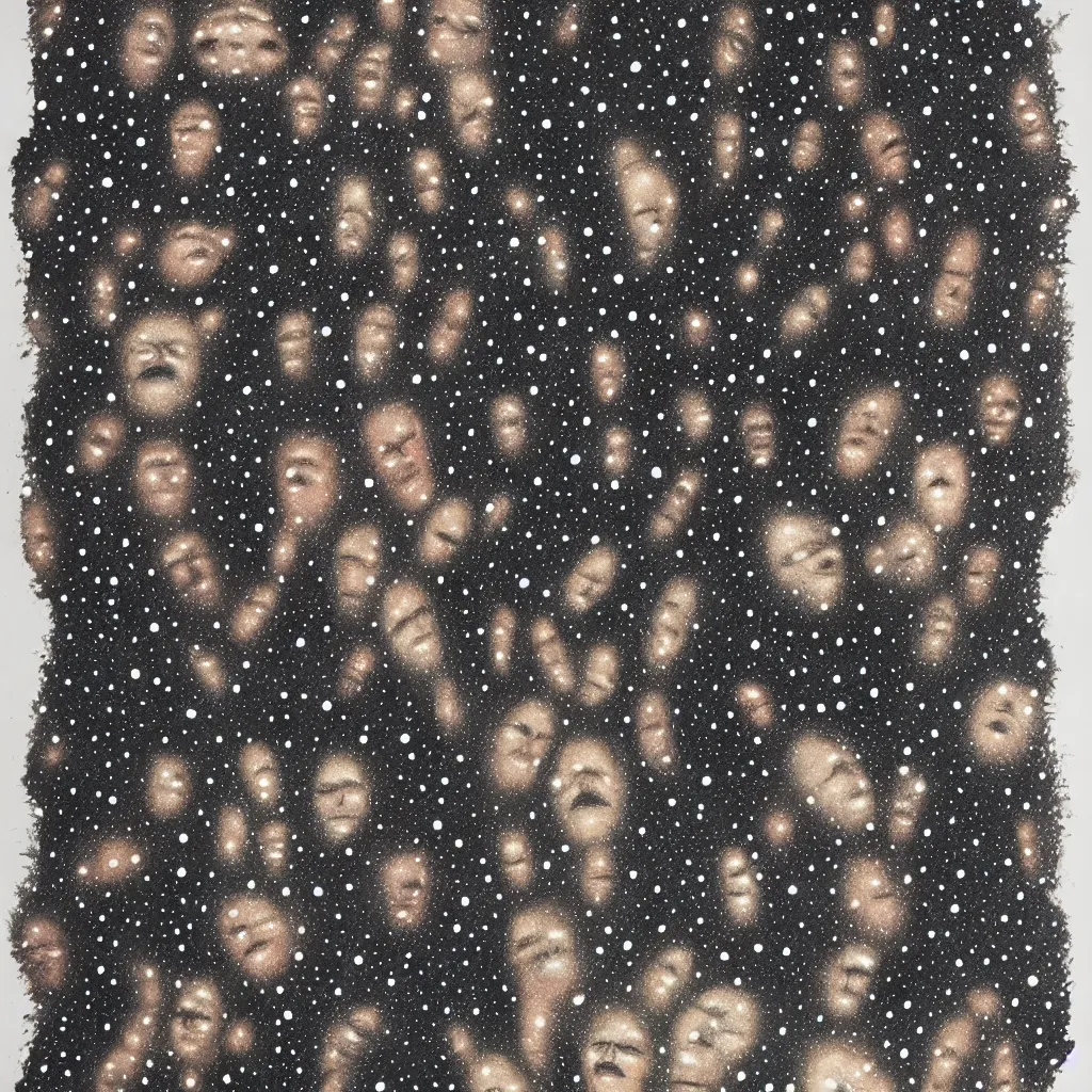 Image similar to face made out of planet, faceless people dark, dots, drip, stipple, pointillism, technical, abstract, minimal, style of francis bacon, asymmetry, pulled apart, cloak, hooded figure