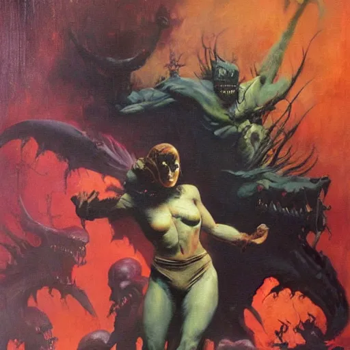 Image similar to frank frazetta nightmare oil painting