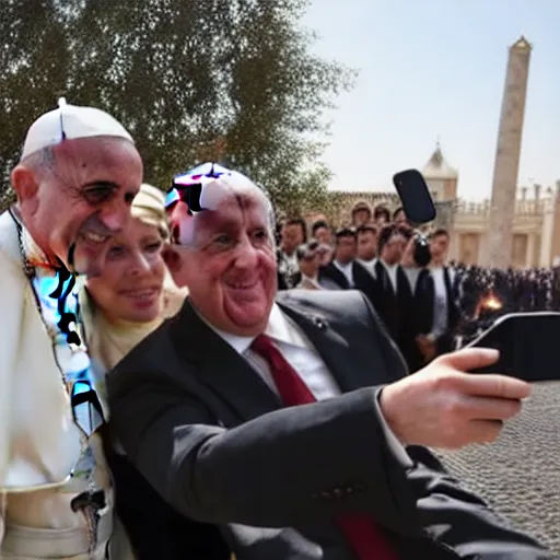 Image similar to Isis taking a selfie with the pope , professional photograph 8000 BC