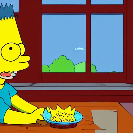 Prompt: bart simpson being steamed alive in lake of beans and rice 4k