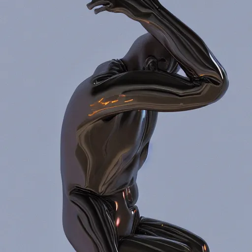 Image similar to 3 d render melted humanoid, sculpture, chrometype, liquid metal, neotribal, raytraced, volumetric lightning, 8 k by wlop, innate studio h - 1 0 0 0 w - 1 0 0 0