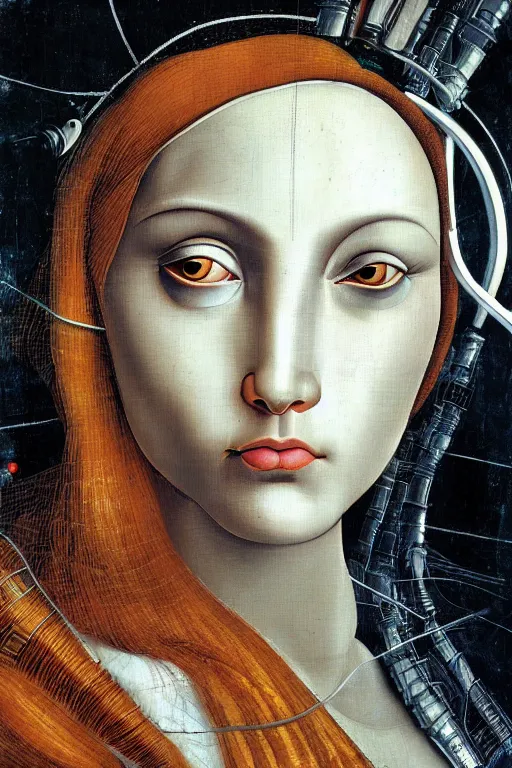 Image similar to a close - up portrait of a cyberpunk cyborg girl, by sandro botticelli, rule of thirds