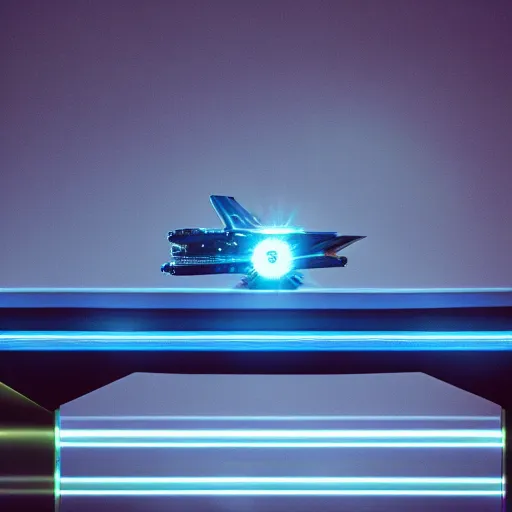 Prompt: faster than light spaceship ready to jump, cinestill colour, anamorphic, blue glow, cinematic