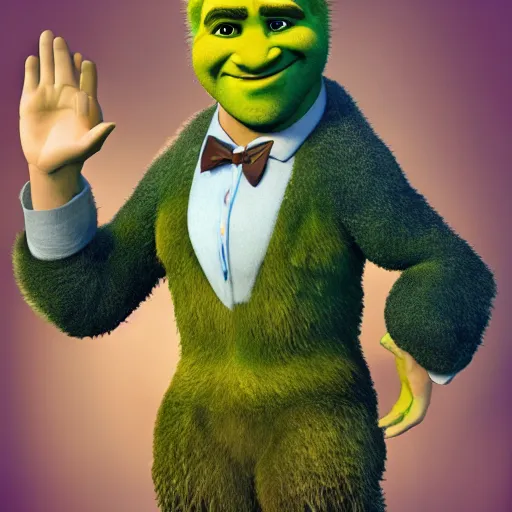 Image similar to Bob Ross as a Shrek, made by Dreamworks Animation, 8k, trending on artstation, hyperdetalied,