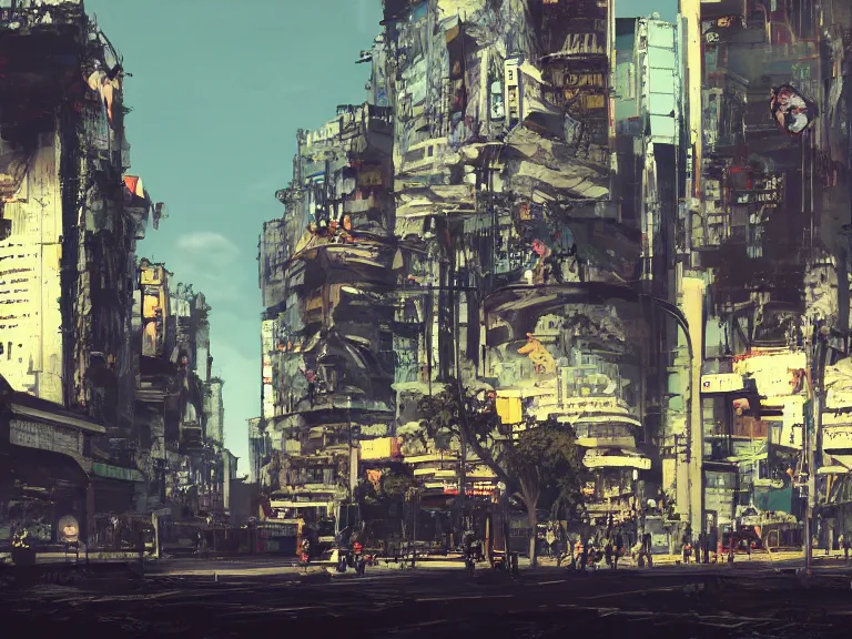 Prompt: Buenos Aires Cyberpunk Landscape, Protest on plaza de mayo, trending on artstation