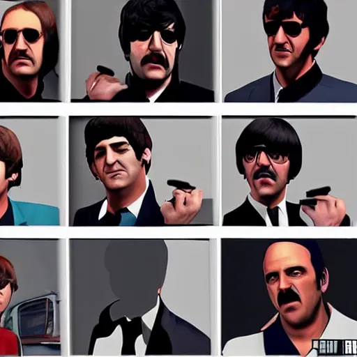 Prompt: The Beatles as a gang in GTA 5 4k