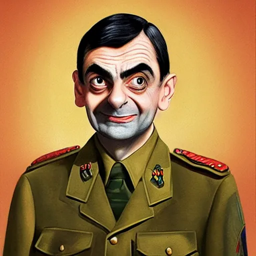 Prompt: Mr. Bean portrait in World War 2