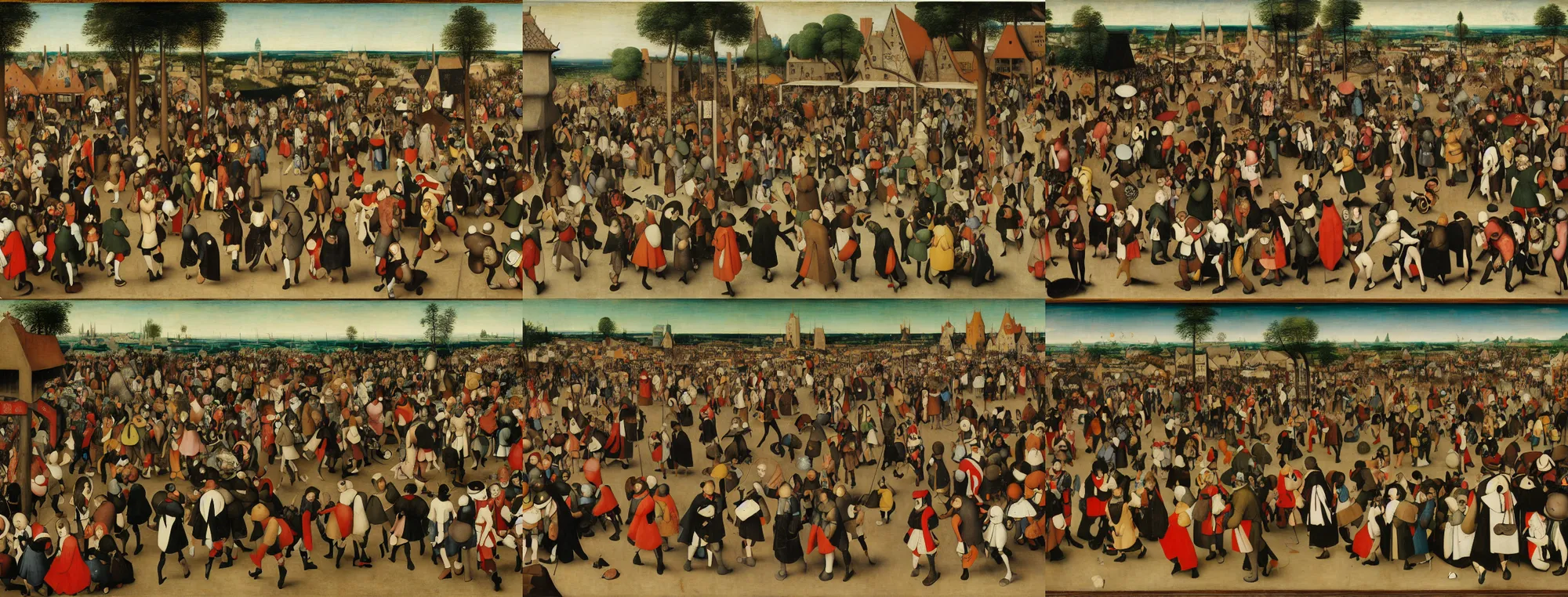 Prompt: crowded anime and comic con, oil on canvas by pieter bruegel the elder