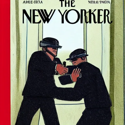 Prompt: new yorker cover showing the fbi raiding mar a lago