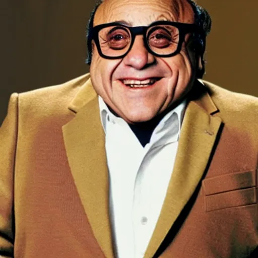 Prompt: danny devito offering you a chair shaped like an egg