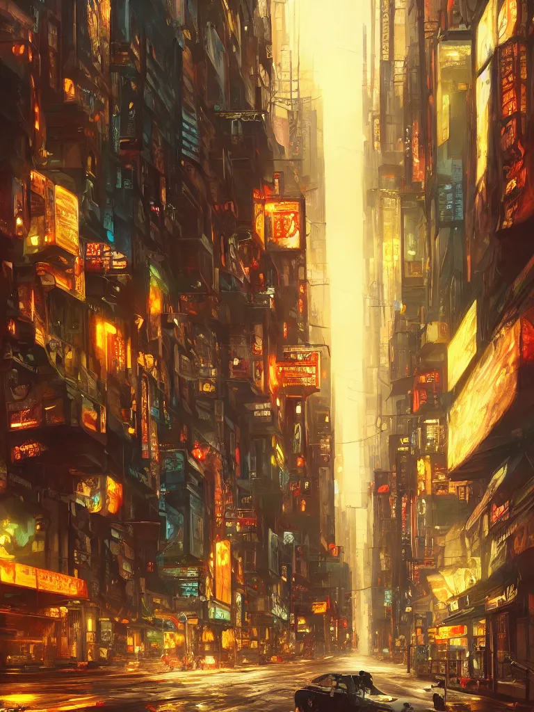 Image similar to an epic painting of the city street, oil on canvas, cold colors, perfect composition, golden ratio, beautiful detailed, photorealistic, digital painting, artstation, concept art, smooth, sharp focus, illustration, cyberpunk background, artstation trending, octane render, unreal engine