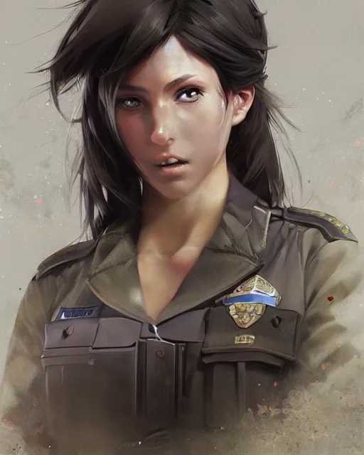 Image similar to Hyper realistic painting of a beautiful girl in a police uniform, hyper detailed, anime, by greg rutkowski, trending on artstation