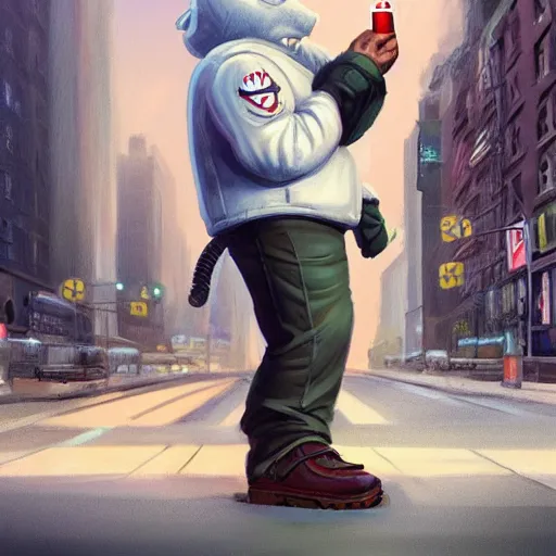 Image similar to a giant ghostbusters stay puff marshmallow man wearing timberland shoes and a yankee hat smoking a joint walking in new york city, highly detailed portrait, digital painting, artstation, concept art, smooth, sharp foccus ilustration, artstation hq
