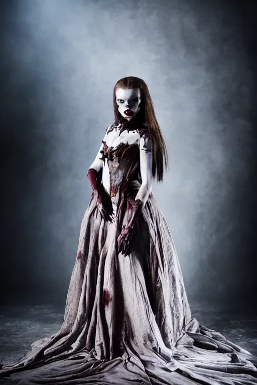 Prompt: dressed anya taylor - joy, a sinister demonic princess of cenobites, symmetrical, cinematic, elegant, demonic atmosphere, professional studio light, real dlsr photography, sharp focus, costume made by clive barker, real rotten flesh, blood and bones, 4 k, ultra hd, sense of awe