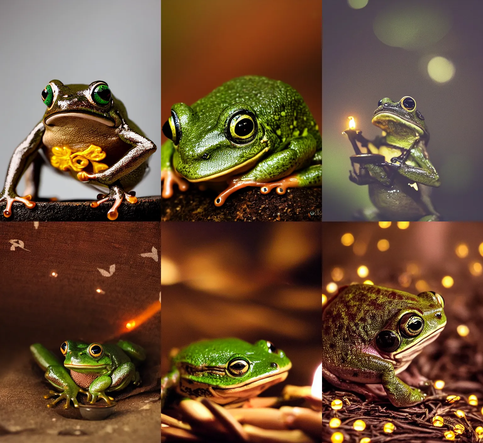 Prompt: tea frog ceremony, macro, realistic, dark, photo, night lights, hyperdetailed, chinese
