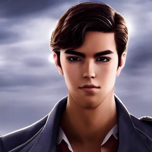 Image similar to a handsome young man who is about to save the world from an evil dictator and his evil corporation