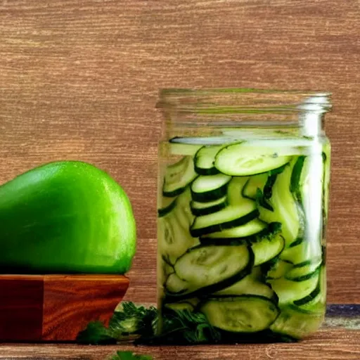 Prompt: cucumber funeral floating in a jar of vinegar with onions and parsley attending the funeral. it's very sad and gloomy and green