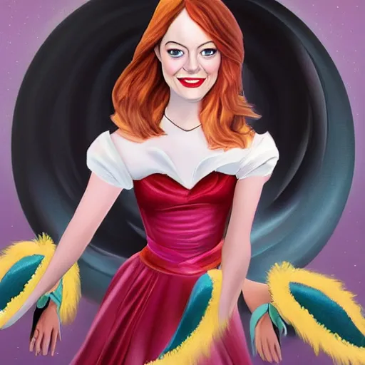 Image similar to full body portrait of Emma Stone as a Disney princess, professional studio lightening, volumetric lightening, photorealism